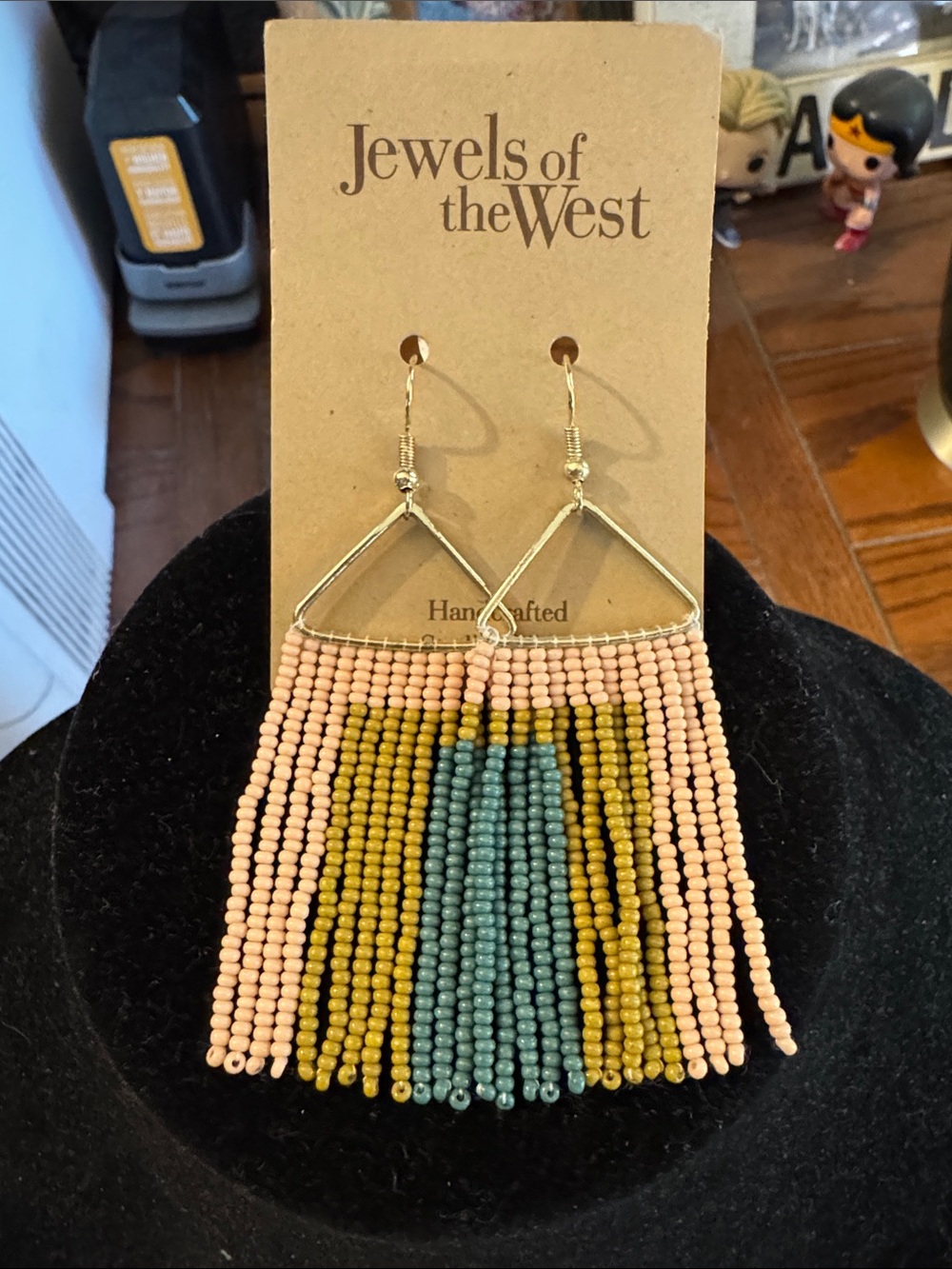 NWT Ink + Alloy Whitney Rectangles Beaded Fringe Earrings Blush